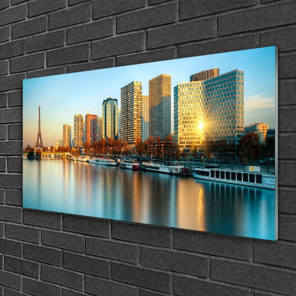 Quadro su vetro Città Mare Case Parigi 100x50 cm 2 appendini
