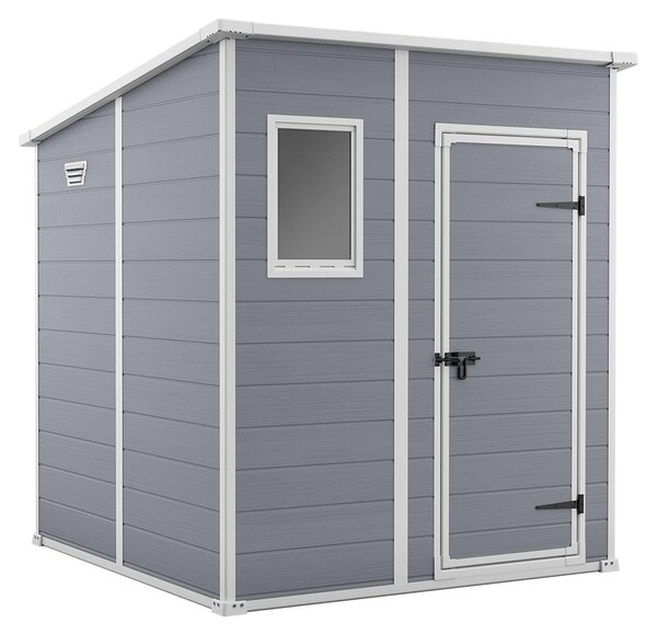 Manor Pent 6x6 - Casetta da Giardino 183,50x200x185 cm 1 Anta per deposito attrezzi finitura effetto legno graffiato in Resina Grigio