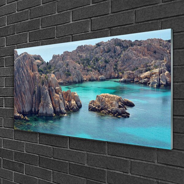 Quadro su vetro Bay of Rocks Paesaggio marino 100x50 cm 2 appendini