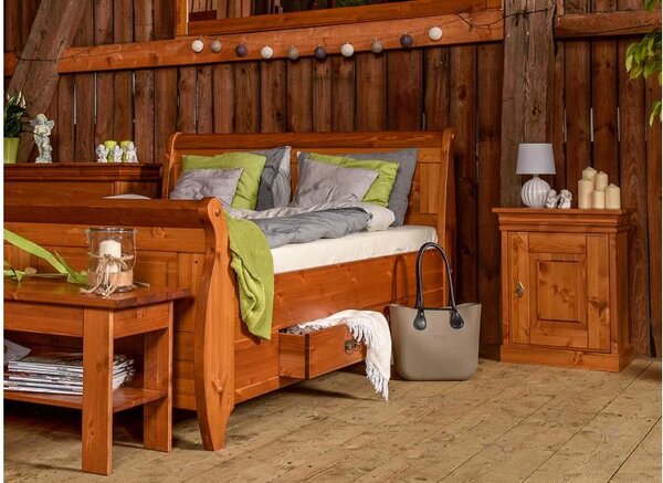 Letto legno massello di pino miele matrimoniale shabby toscano 180x 200