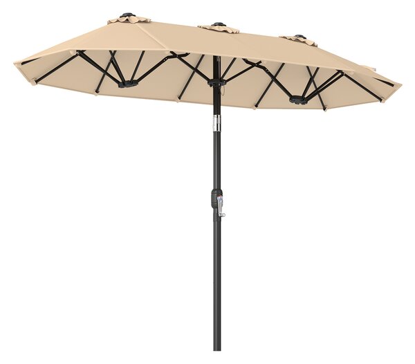 Costway Ombrellone da esterno rettangolare con 12 stecche e maniglia a manovella scorrevole, Ombrellone doppio in tessuto Beige