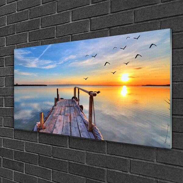 Quadro vetro Architettura del ponte sul mare 100x50 cm 2 appendini