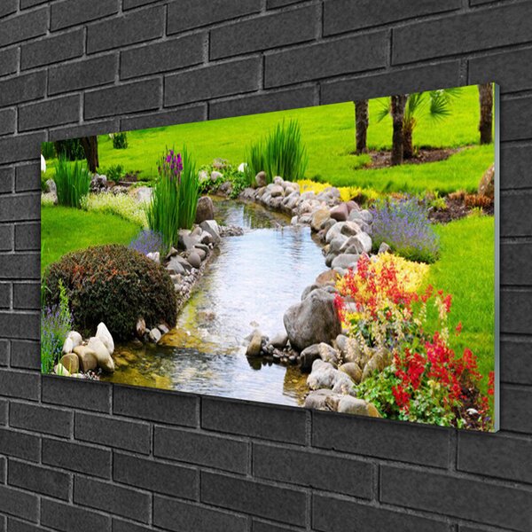 Quadro vetro Giardino Lago Natura 100x50 cm 2 appendini
