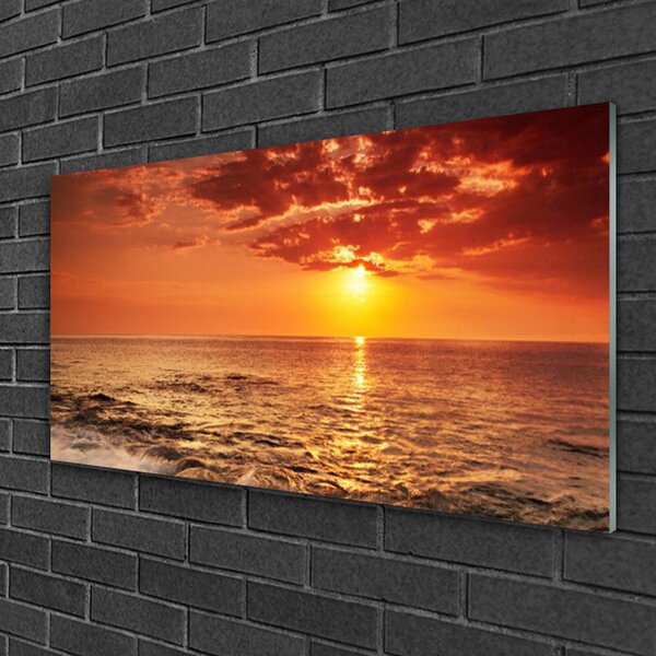Quadro su vetro Paesaggio del sole del mare 100x50 cm 2 appendini