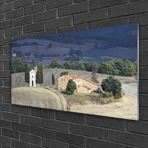 Quadro in vetro Prato Alberi Paesaggio 100x50 cm 2 appendini
