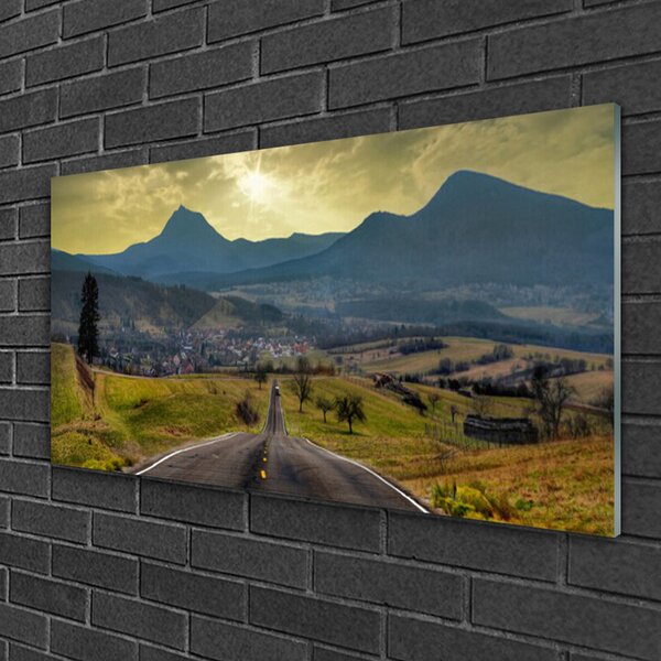 Quadro in vetro Strada Montagna Paesaggio 100x50 cm 2 appendini