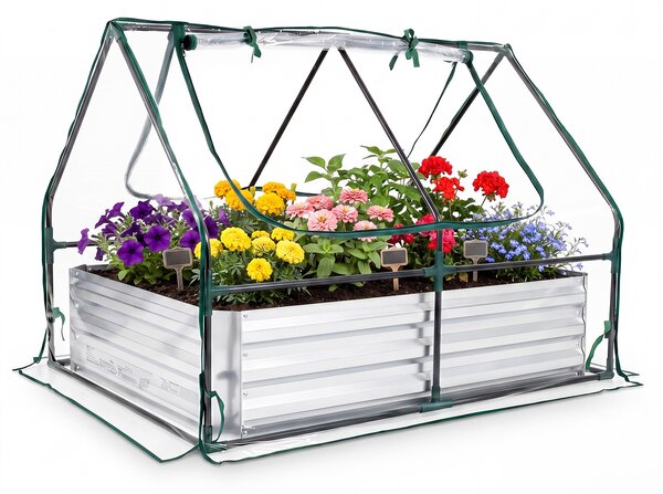 Costway Mini serra orto rialzato zincato con drenaggio esterno, Fioriera da giardino con cassone per terrazzo 127x97x93cm