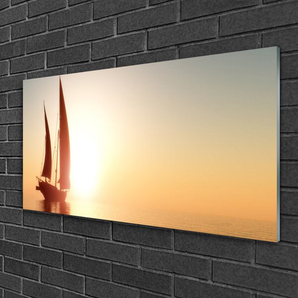 Quadro di vetro Barca mare sole paesaggio 100x50 cm 2 appendini