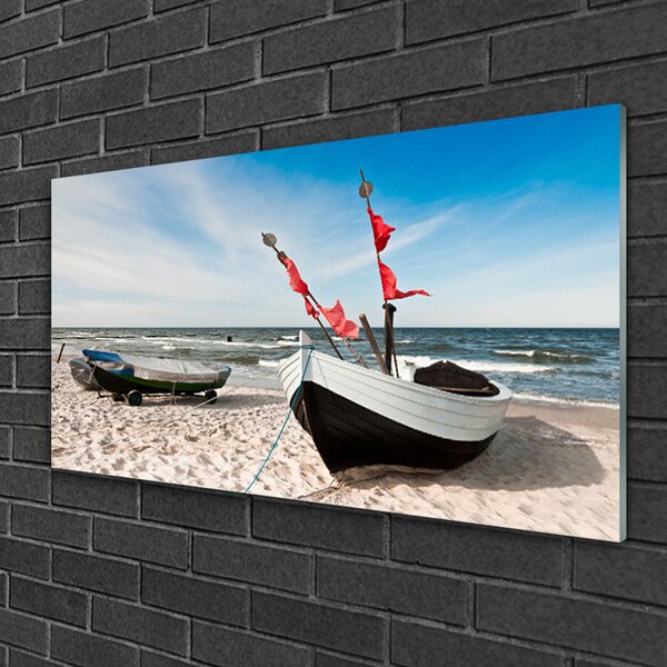 Quadro su vetro Barca Spiaggia Paesaggio 100x50 cm 2 appendini