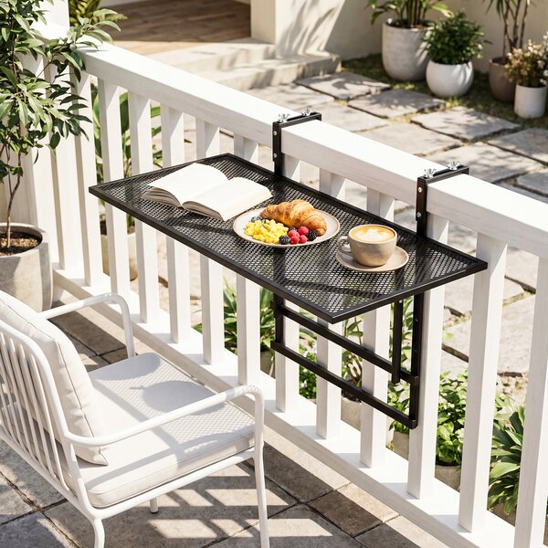 Costway Tavolino pieghevole da balcone Tavolino metallo appendibile ringhiera piano largo altezza 5 livelli regolabil 80 x 50 cm, Tavolo richiudibile per giardino
