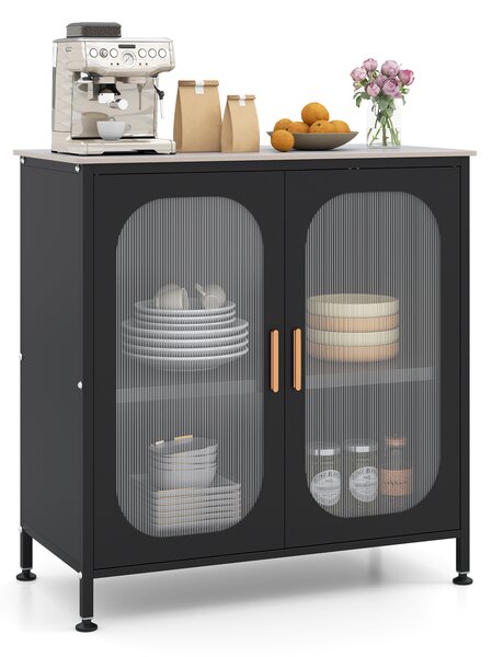 Costway Credenza buffet nero mobile contenitore 2 ante semitrasparenti ripiano regolabile 83 x 42 x 85,5 cm, Credenza da cucina con ampio piano