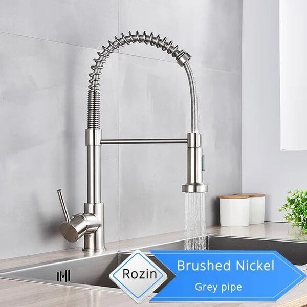 Miscelatore per cucina - Rubinetto estraibile - Tubo flessibile con molla - Miscelatore monocomando per acqua calda e fredda - Ottone - Tubo bianco spazzolato