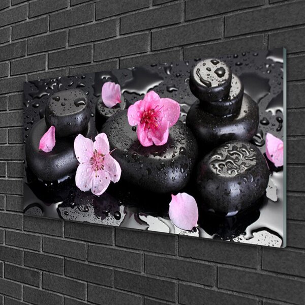 Quadro su vetro Pietre di fiori d'arte 100x50 cm 2 appendini