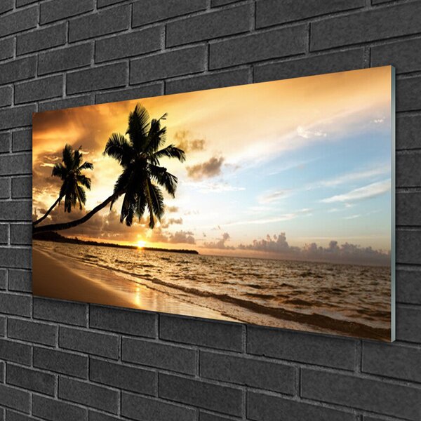 Quadro su vetro Palme Spiaggia Paesaggio 100x50 cm 2 appendini
