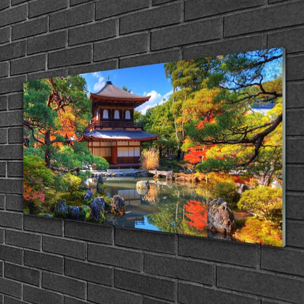 Quadro su vetro Giardino Giappone Paesaggio 100x50 cm 2 appendini