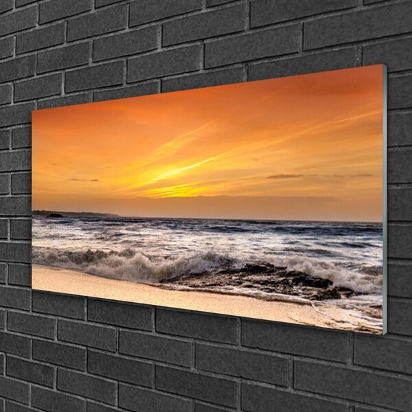 Quadro in vetro Mare Sole Onde Paesaggio 100x50 cm 2 appendini