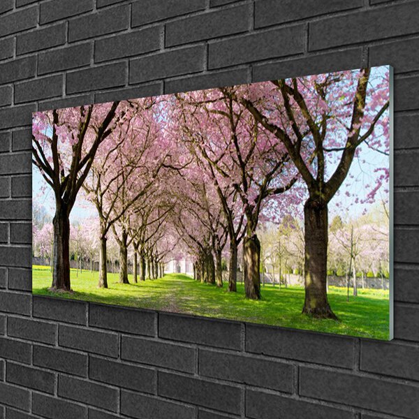 Quadro in vetro Sentiero degli alberi della natura 100x50 cm 2 appendini