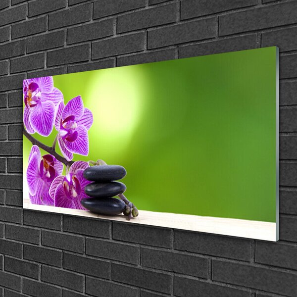 Quadro vetro Orchidee Fiori Verdi 100x50 cm 2 appendini