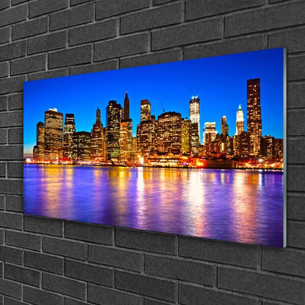 Quadro in vetro Città Grattacieli Case 100x50 cm 2 appendini