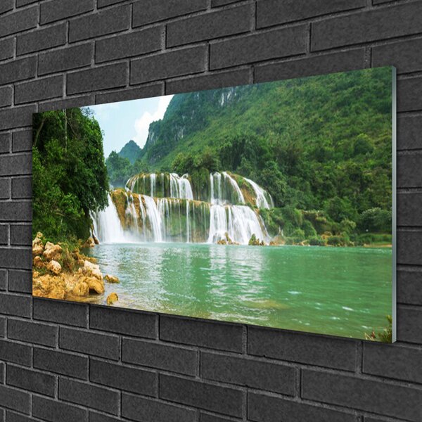 Quadro su vetro Paesaggio cascata foresta 100x50 cm 2 appendini
