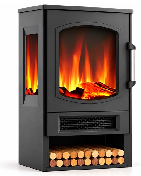 Camino elettrico Relaxdays, con effetto fiamma, riscaldamento, 2 livelli di riscaldamento, 900/1800 W, termostato, timer, dimensioni (altezza x larghezza x profondità): 75x44x35 cm, colore nero