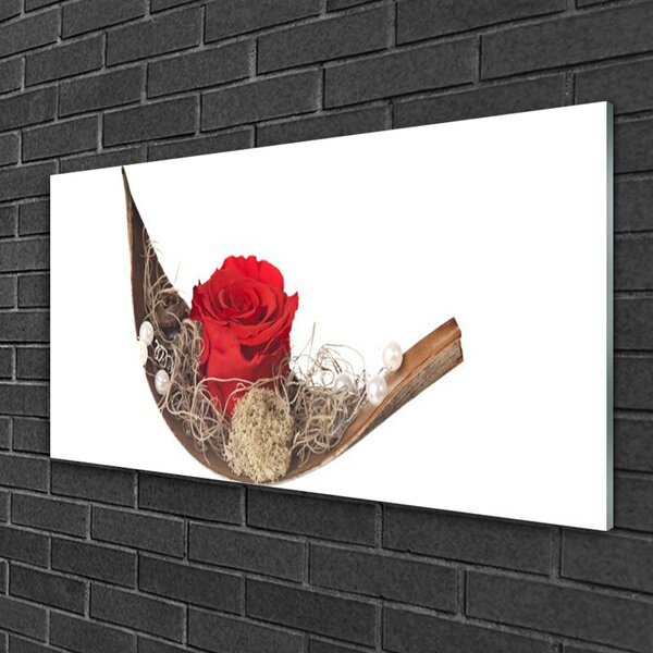 Quadro in vetro Fiore di rosa pianta naturale 100x50 cm 2 appendini