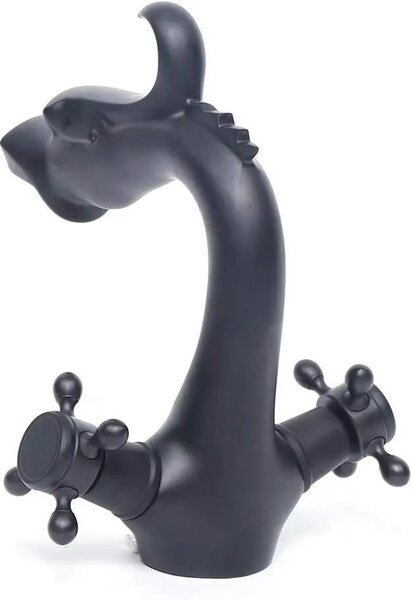 Miscelatore per lavabo in stile vintage con motivo a drago, realizzato in ottone nero