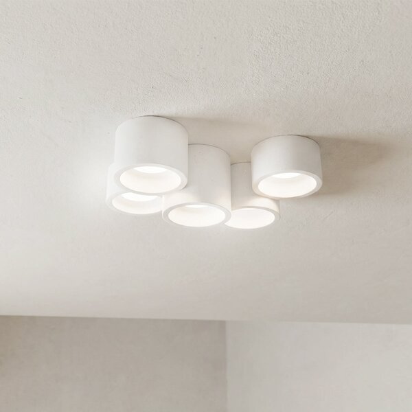 Plafoniera Rotonda 5xGX53 a Cilindri in Gesso Pitturabile - serie VOLUMI