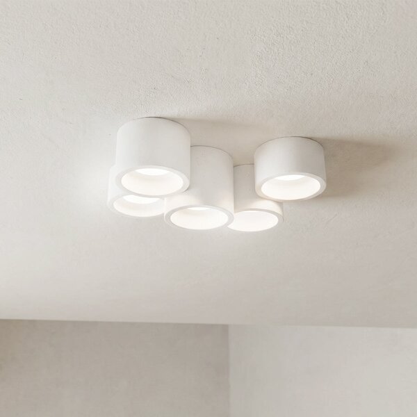 Plafoniera Rotonda 5xGX53 a Cilindri in Gesso Pitturabile - serie VOLUMI