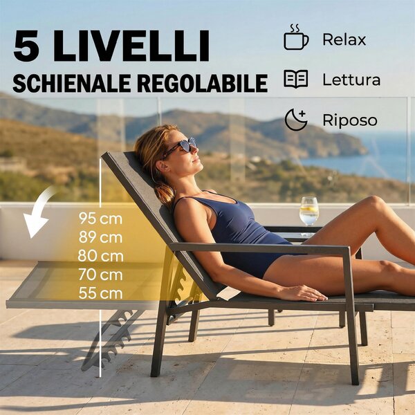 Outsunny Sdraio Reclinabile 5 Posizioni, Poggiapiedi Retrattile, Ideale Per Giardino | Aosom Italy