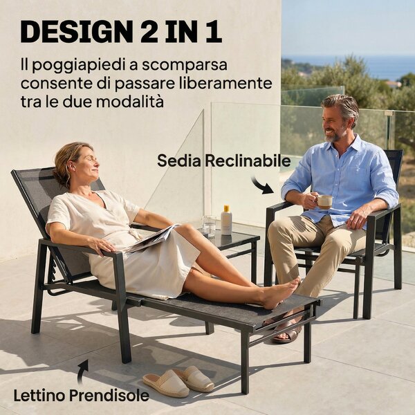 Outsunny Sdraio Reclinabile 5 Posizioni, Poggiapiedi Retrattile, Ideale Per Giardino | Aosom Italy