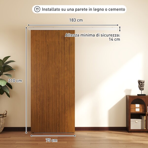 HOMCOM Porta Scorrevole 75x210cm, Armadio Kit Montaggio, Binario, Effetto Legno Marrone | Aosom Italy