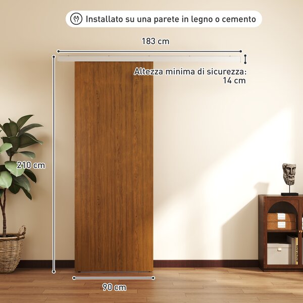 HOMCOM Porta Scorrevole 90x210 cm, Armadi Kit Montaggio, Binario, Effetto Legno Marrone | Aosom Italy