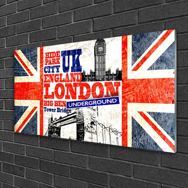 Quadro in vetro Arte della bandiera di Londra 100x50 cm 2 appendini