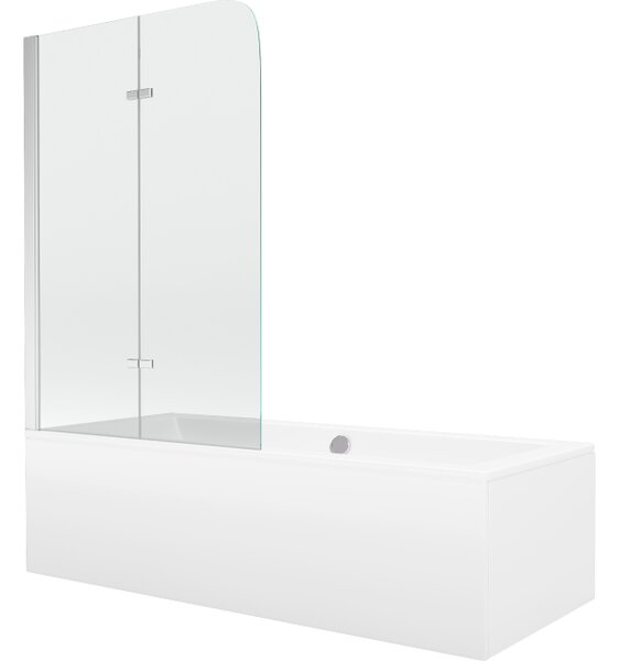 Mexen Cube vasca da bagno rettangolare 180 x 80 cm con rivestimento e schermo a 2 ante da 100 cm, trasparente, cromo