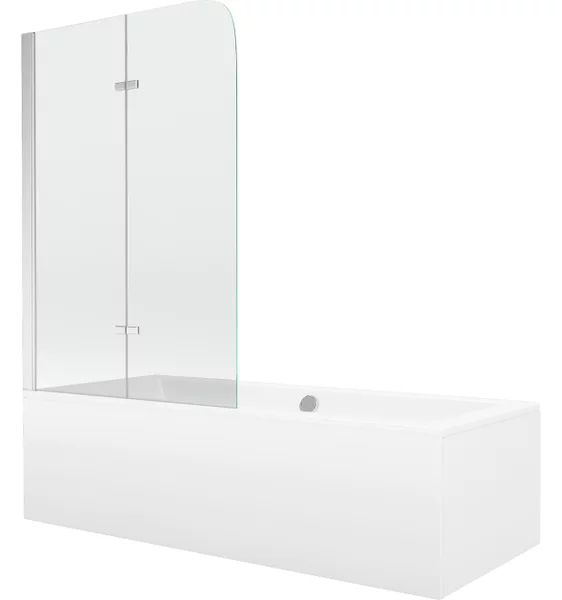 Mexen Cube vasca da bagno rettangolare 180 x 80 cm con rivestimento e schermo a 2 ante da 100 cm, trasparente, cromo