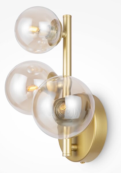 Applique Contemporanea Dallas Metallo Oro 3 Luci Diffusori Cognac