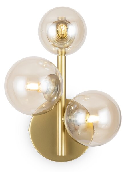 Applique Contemporanea Dallas Metallo Oro 3 Luci Diffusori Cognac