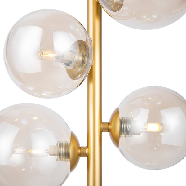 Lampadario Contemporaneo Dallas Metallo Oro 6 Luci Diffusori Vetro Cognac