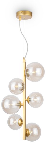 Lampadario Contemporaneo Dallas Metallo Oro 6 Luci Diffusori Vetro Cognac
