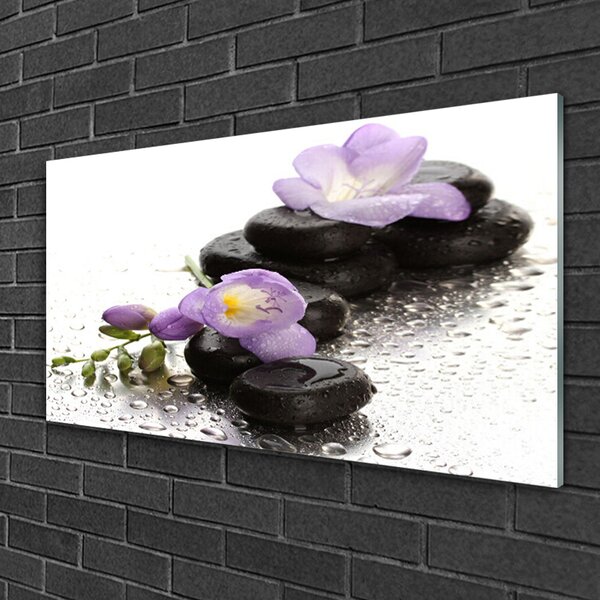 Quadro di vetro Pietre di fiori d'arte 100x50 cm 2 appendini