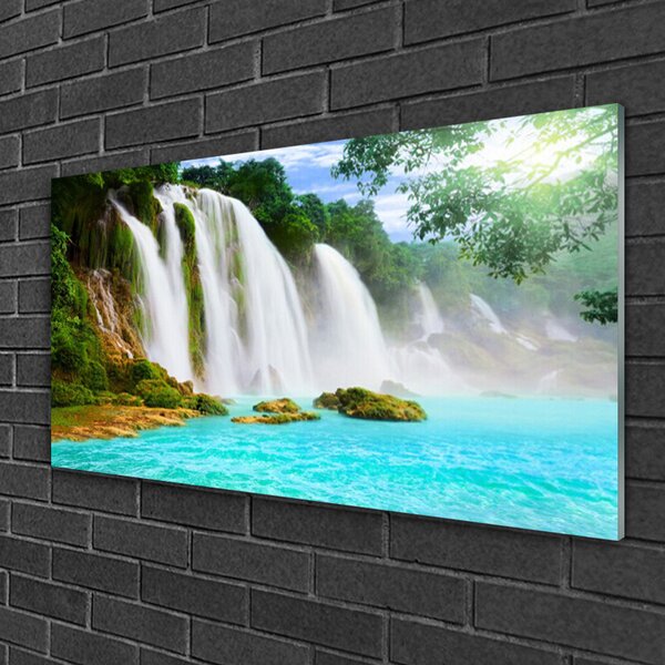 Quadro vetro Cascata Lago Natura 100x50 cm 2 appendini
