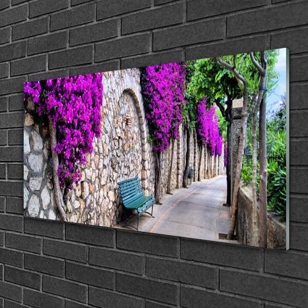 Quadro di vetro Vicolo dei Fiori 100x50 cm 2 appendini