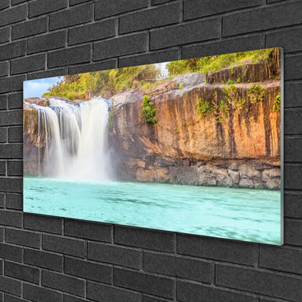 Quadro vetro Cascata Lago Paesaggio 100x50 cm 2 appendini