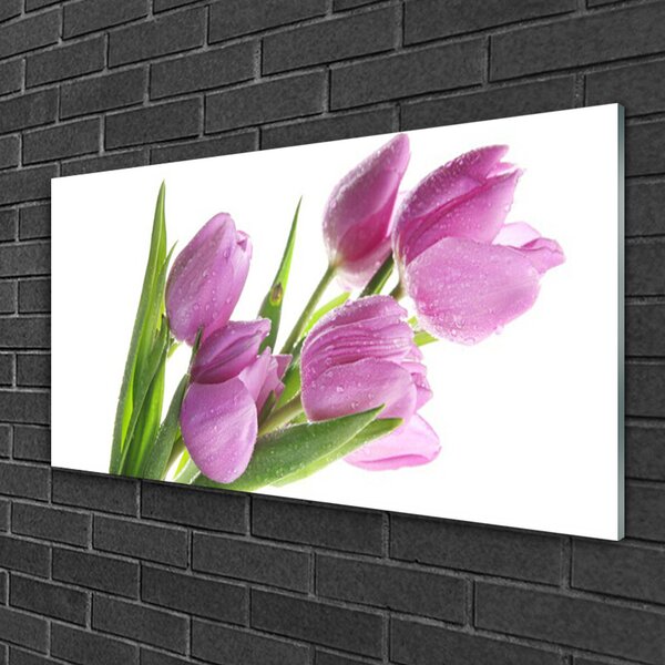 Quadro vetro Tulipani Fiori Pianta 100x50 cm 2 appendini