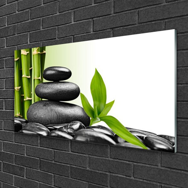Quadro su vetro Pietre Zen di bambù Arte 100x50 cm 2 appendini
