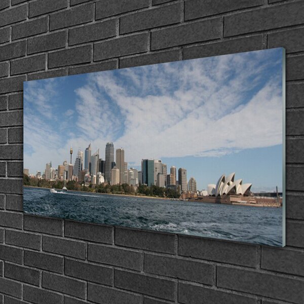 Quadro di vetro Città Case sul mare Sydney 100x50 cm 2 appendini