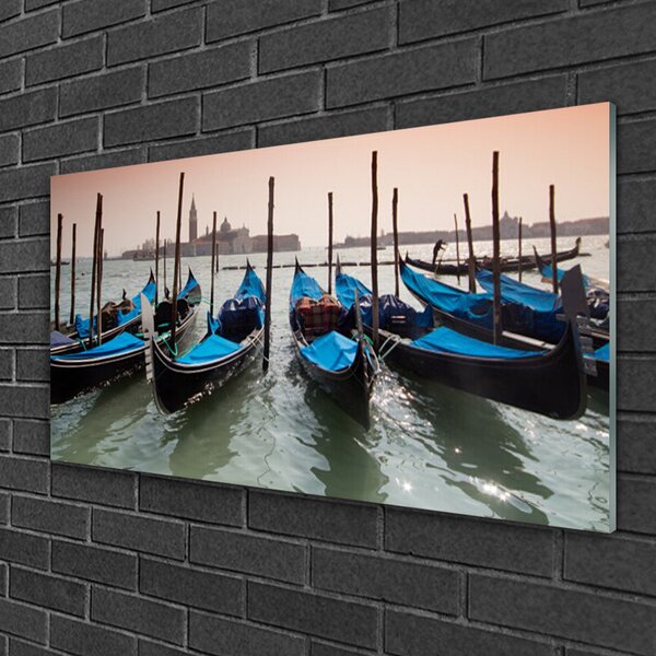 Quadro su vetro Barche Architettura dell'acqua 100x50 cm 2 appendini