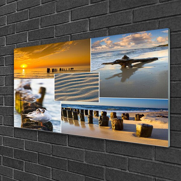 Quadro in vetro Paesaggio di Ocean Beach 100x50 cm 2 appendini