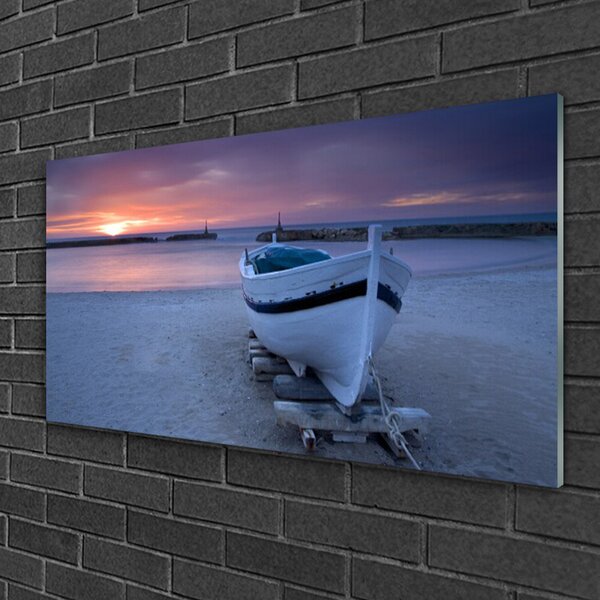 Quadro in vetro Barca Spiaggia Sole Paesaggio 100x50 cm 2 appendini